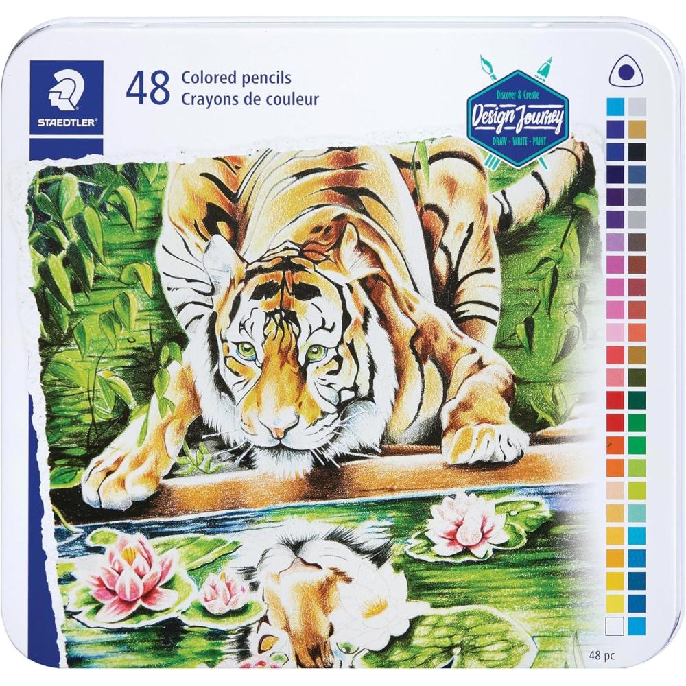 Staedtler Colored Pencils, Triangular Barrel, 48 Pack Assorted, Metal Tin 1278 M48(1 Count (Pack of 48))