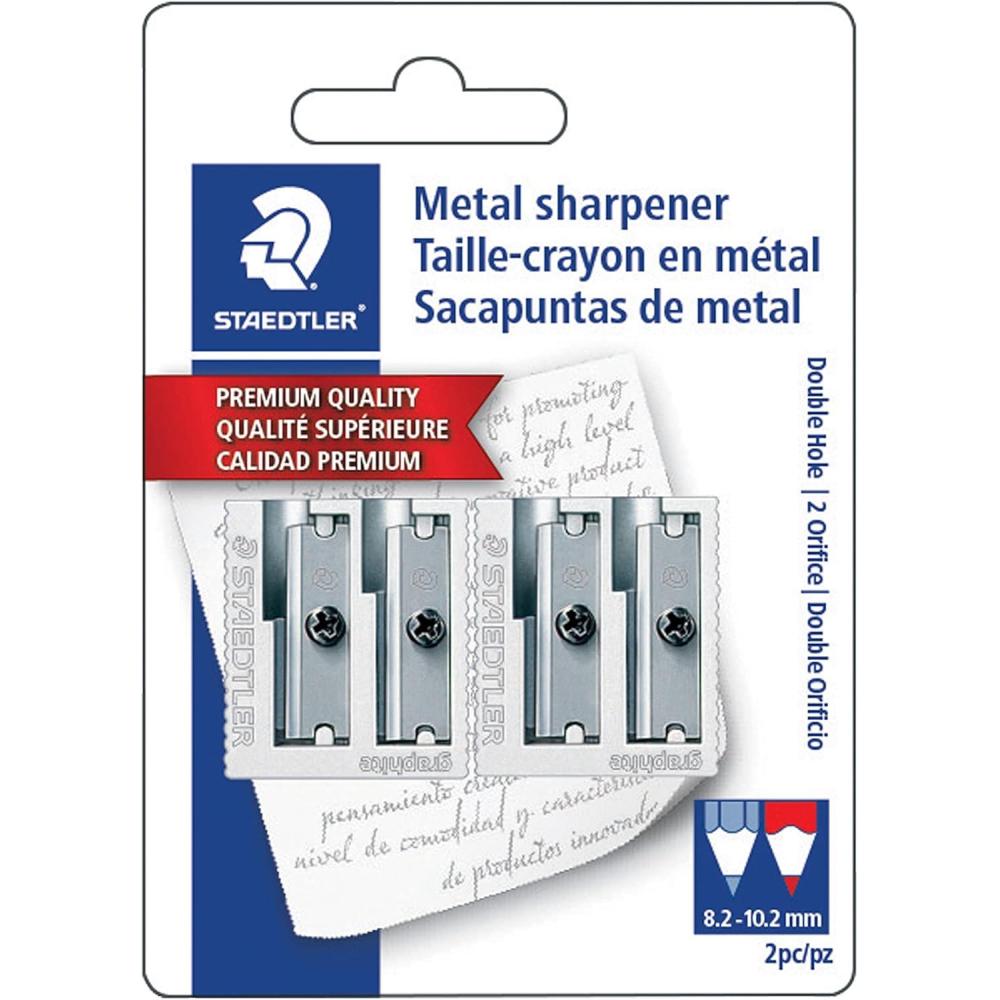 Staedtler Metal Sharpeners, Double Hole for Pencils and Colored Pencils 2 ea, 510 20BK2,Silver