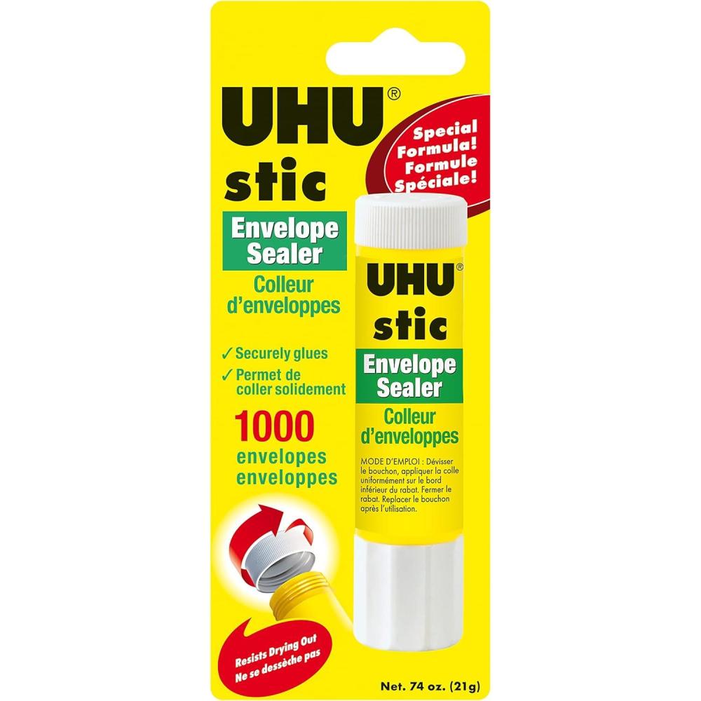 UHU Stic Envelope Sealer Glue Stick (0.74oz): No Lick, Fast-Drying Adhesive for 1,000+ Envelopes – Washable, Non-Toxic & Acid-Free – Precision Tip for Invitations, Office Mail, Crafts, Card Making