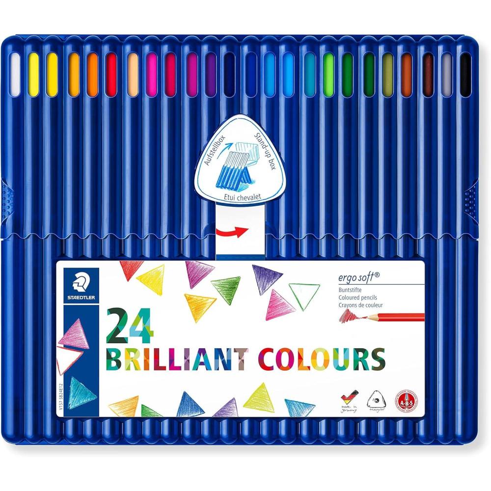Staedtler Ergosoft Colored Pencils, Set of 24 Colors in Stand-up Easel Case (157SB24)(24 Count (Pack of 1))