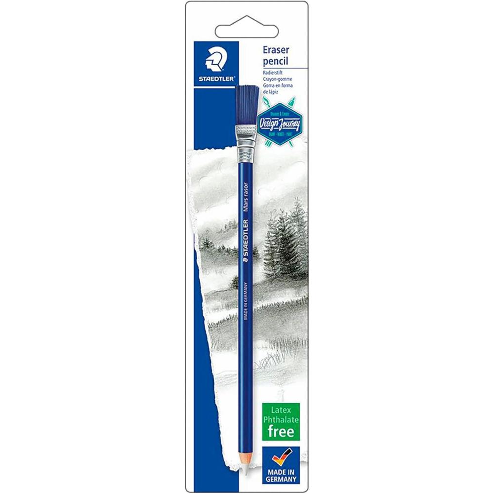 STAEDTLER Eraser Pencil with Brush, White, Blue, 1 Count (Pack of 1)(1 Count (Pack of 1))