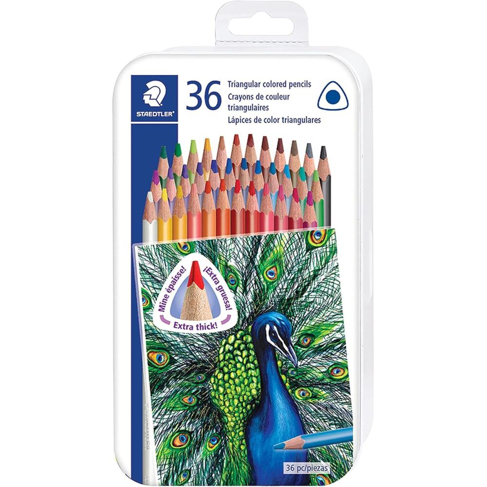 Staedtler Colored Pencils, Triangular Barrel, 48 Pack Assorted, Metal Tin 1278 M48(36 Count (Pack of 1))