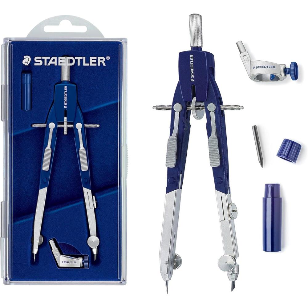 Staedtler Mars Comfort, Professional Drafting, Drawing Compass with Extension Arm, Draws Circles up to 19.5 Inch Diameter, Spring Bow Compass with Center Adjuster Wheel, 551 02(3 Piece Professional Set)