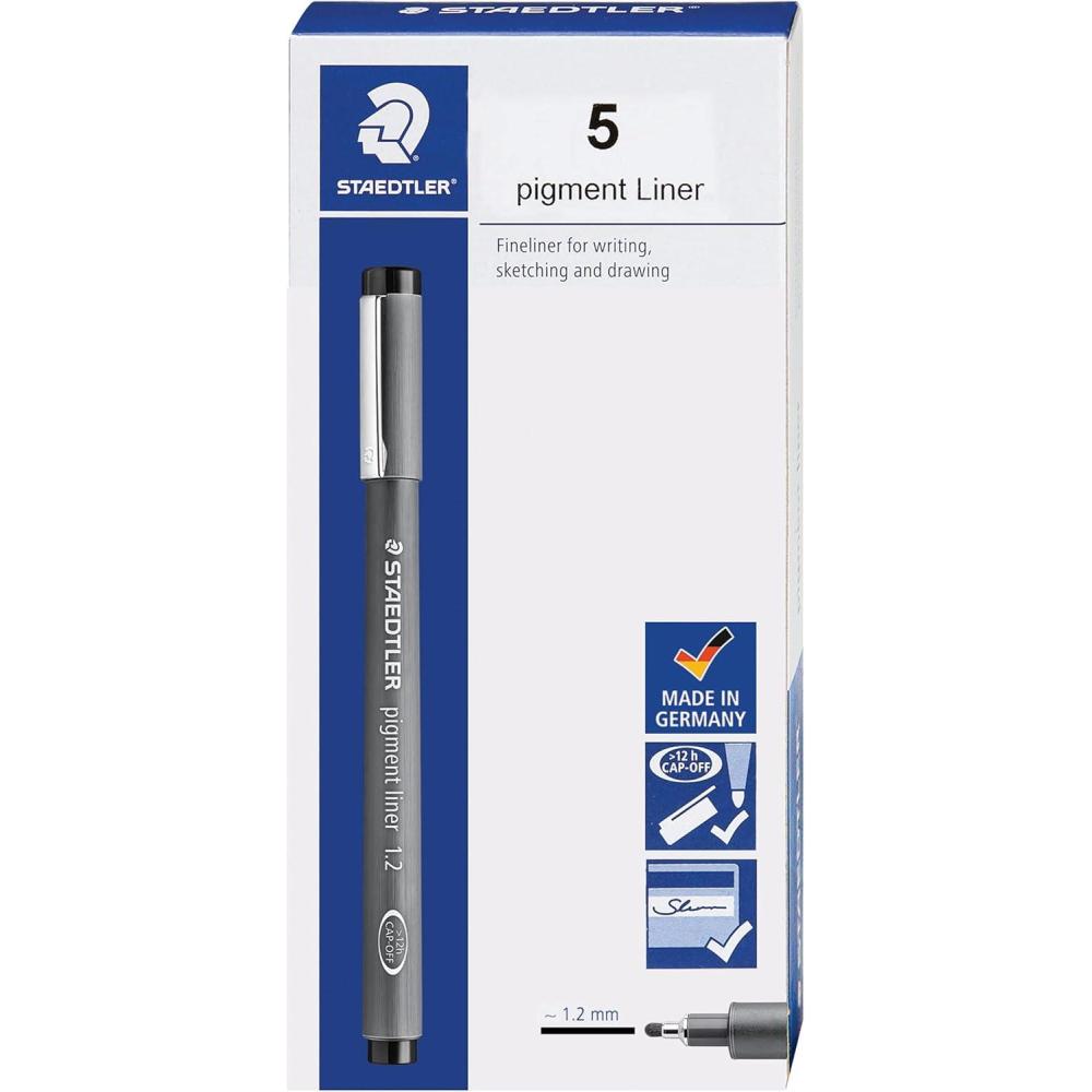 Staedtler Pigment Liner Pack, Black, 8 Pens, Assorted Line Widths, 0.05mm, 0.1mm, 0.2mm, 0.3mm, 0.5mm, 0.8mm, 1.0mm, 1.2mm(1.2mm)