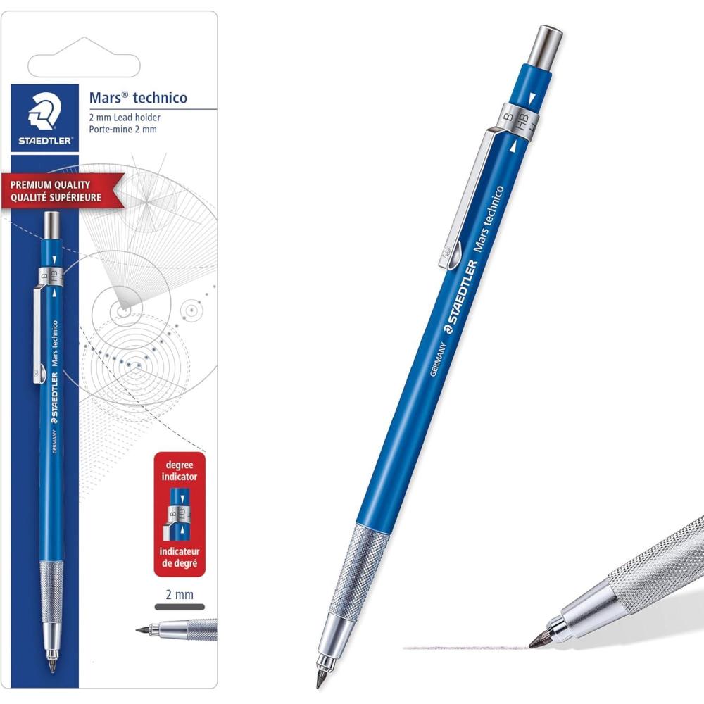 STAEDTLER Mars Technico Mechanical Pencil, 2mm (2) Lead Holder with Built-in Sharpener – Drawing & Sketching Pencil with Metal Clip & Push-Button Lead Advance(Pencil)