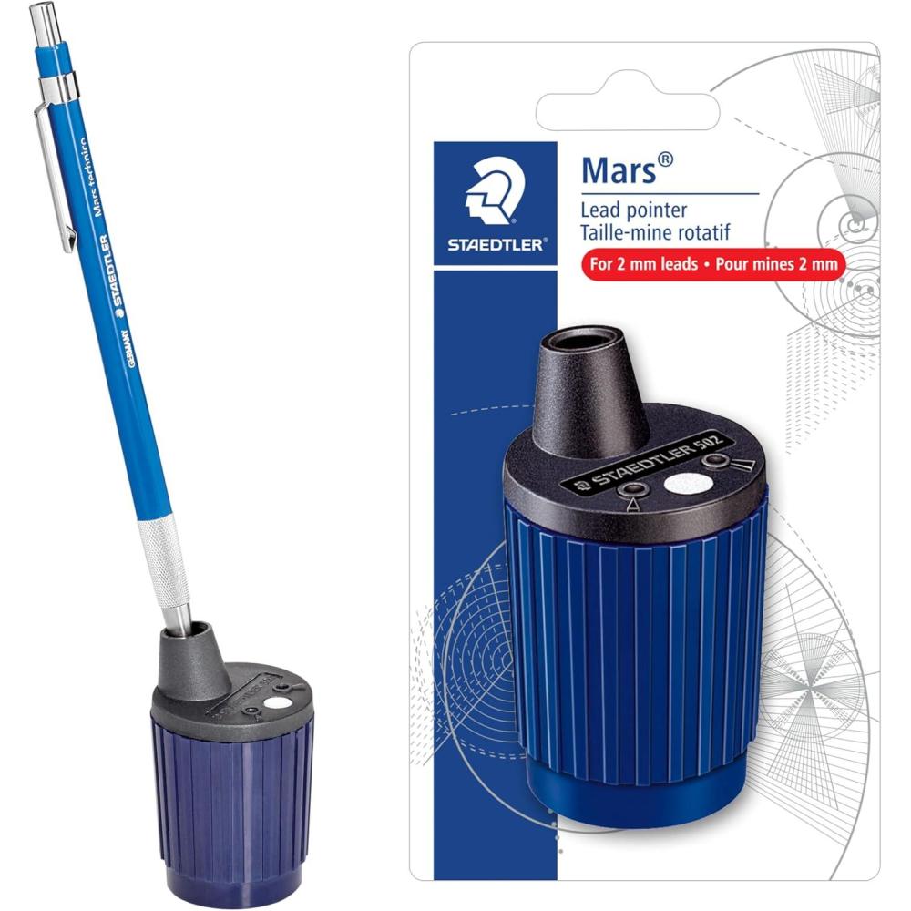STAEDTLER Mars Lead Pointer – Precision Mechanical Pencil Sharpener with Auto-Stop for 2mm Pencils – Rotary Action with Dust Wiper & Adjustable Cone(1 Count (Pack of 1))