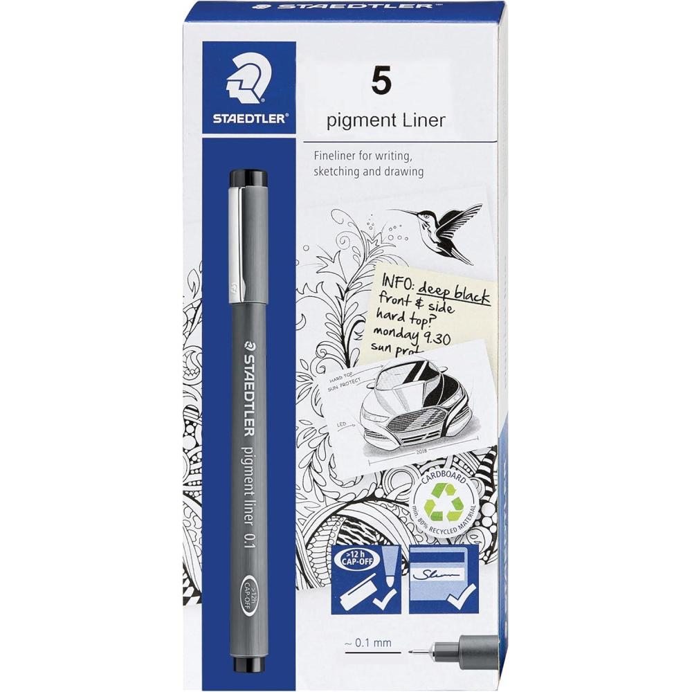 Staedtler Pigment Liner Pack, Black, 8 Pens, Assorted Line Widths, 0.05mm, 0.1mm, 0.2mm, 0.3mm, 0.5mm, 0.8mm, 1.0mm, 1.2mm(0.1mm)