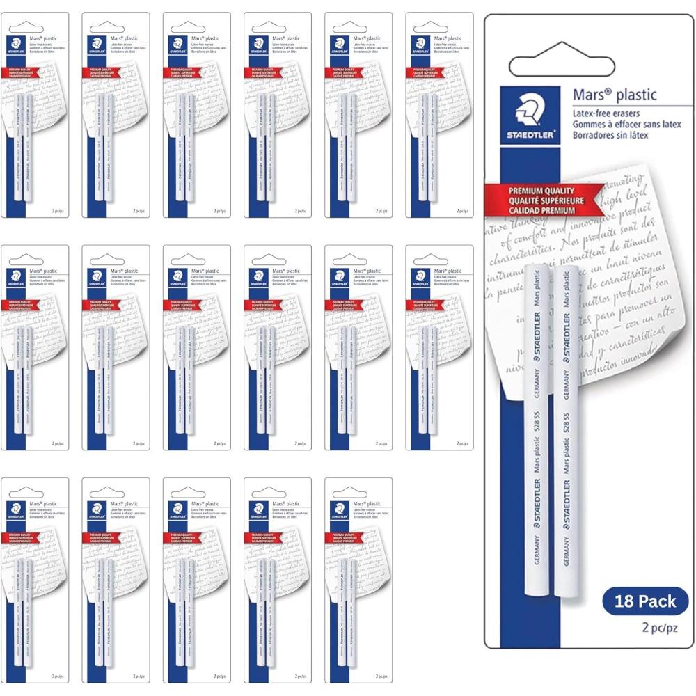 STAEDTLER Mars Plastic Eraser Pen with Refillable Holder, German-Made Eraser for Pencils, Smudge-Free & Tear-Free Precision, Retractable Design with Clip, Blue(18 Pack – 2 Eraser Refills / Pack)