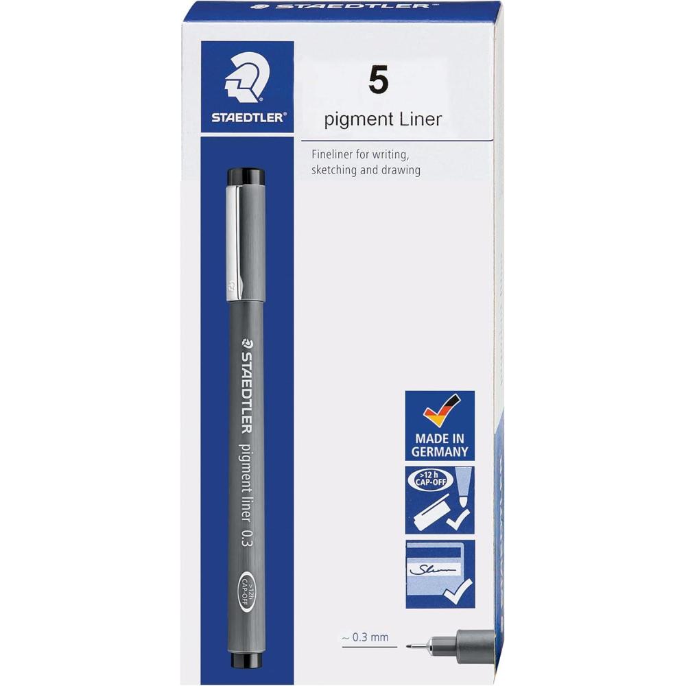 Staedtler Pigment Liner Pack, Black, 8 Pens, Assorted Line Widths, 0.05mm, 0.1mm, 0.2mm, 0.3mm, 0.5mm, 0.8mm, 1.0mm, 1.2mm(0.3mm)