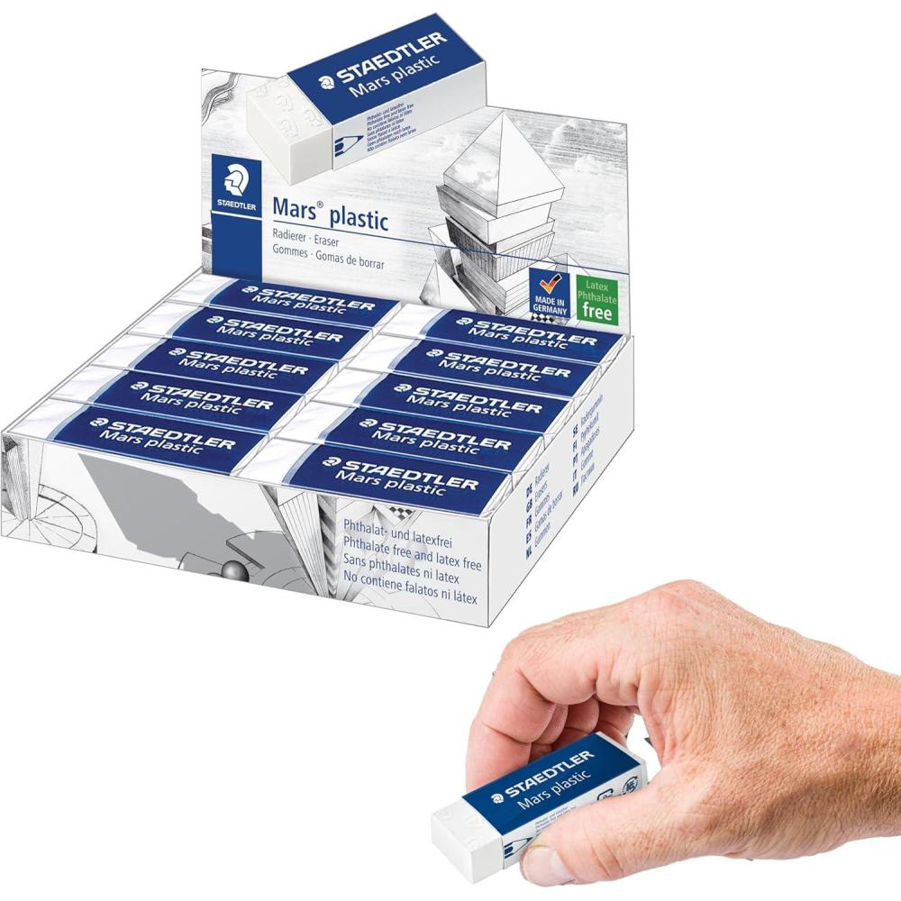 STAEDTLER Mars Plastic Vinyl Erasers (20-Pack), White Erasers for Clean & Precise Results – Latex-Free, Minimal Crumbling(20 Pack)