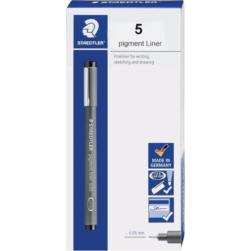 Staedtler Pigment Liner Pack, Black, 8 Pens, Assorted Line Widths, 0.05mm, 0.1mm, 0.2mm, 0.3mm, 0.5mm, 0.8mm, 1.0mm, 1.2mm(0.05mm)