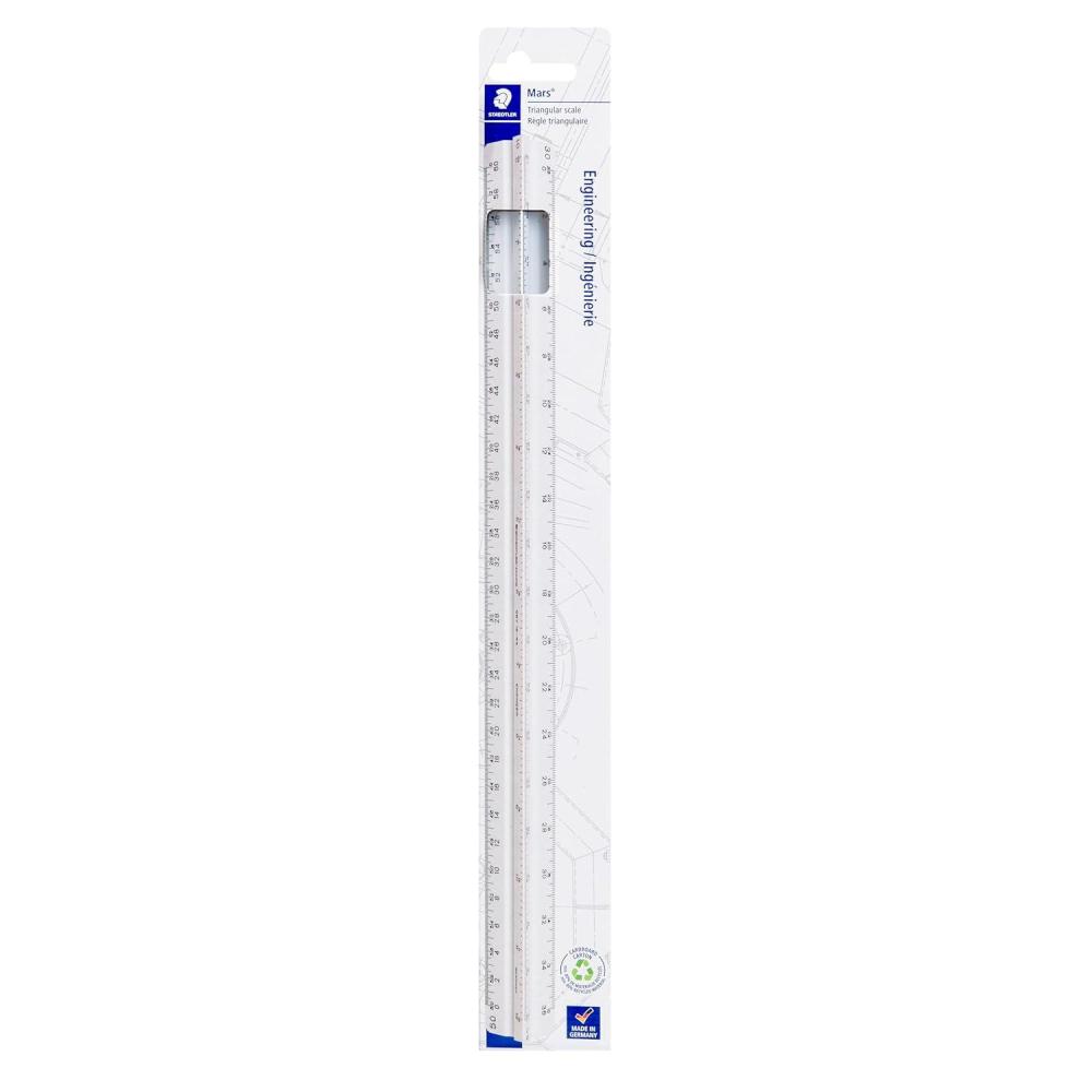STAEDTLER 12in Engineer Scale Ruler – Triangular Engineering Ruler with 6 Scales(10-60 Parts/Inch), Color-Coded Grooves, Plastic(Scale)